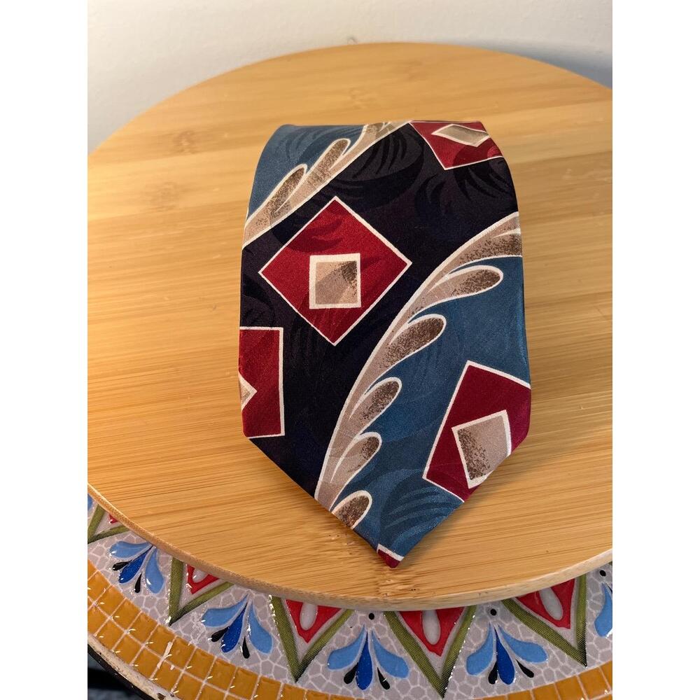 Oscar De La Renta Vintage Silk Geometric Wide Multicolor USA Made Tie Necktie